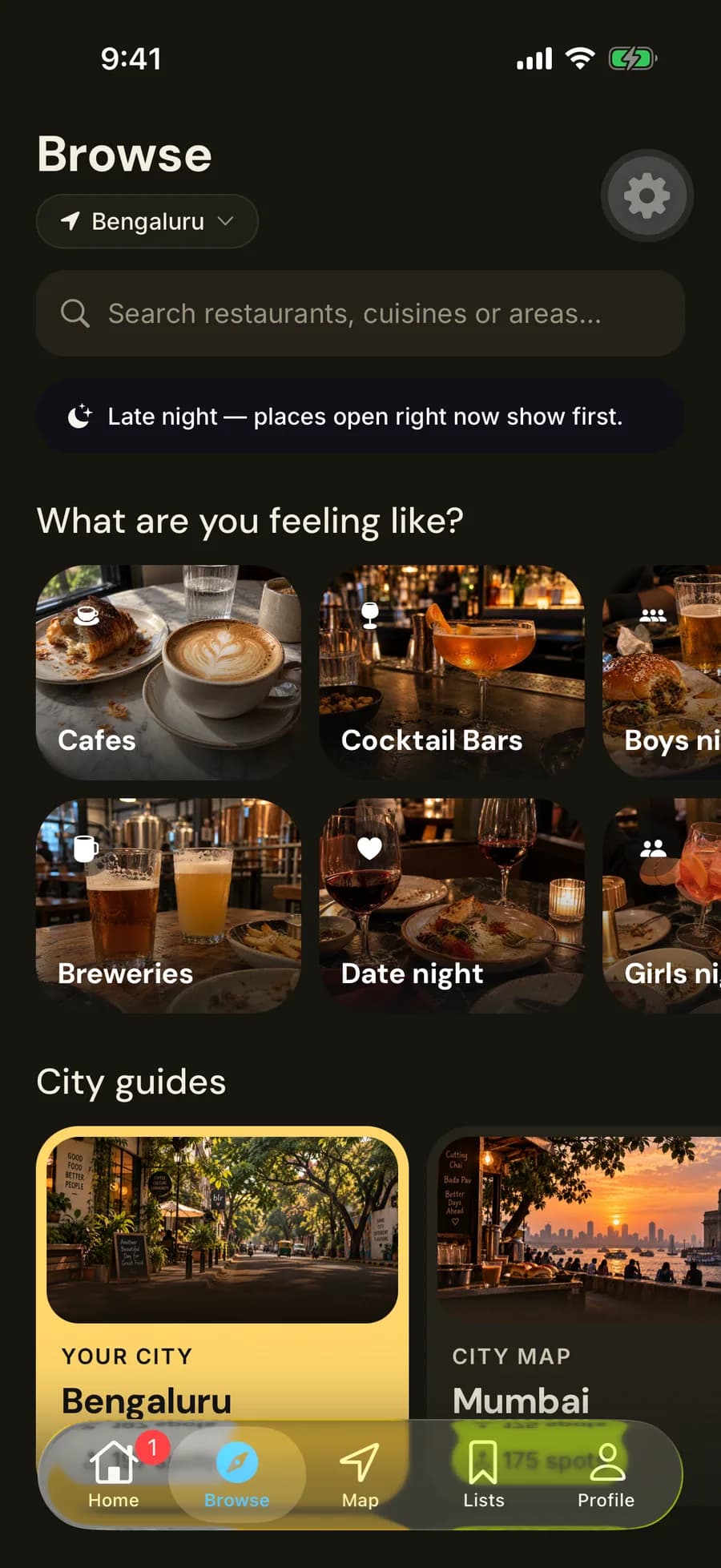 Savor Browse with moods like Cafes, Cocktail Bars and Date night, plus city guides