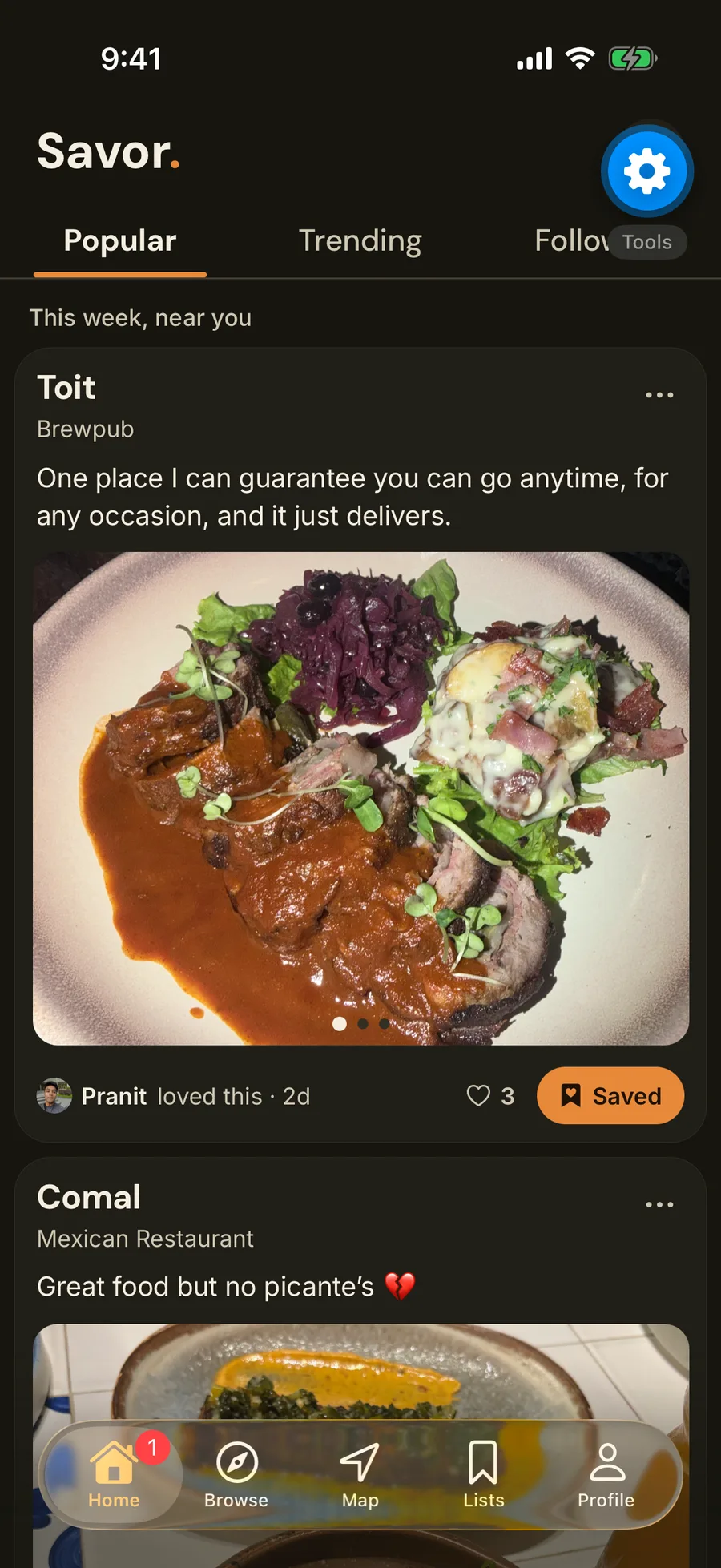 Savor Popular feed with a friend's loved dish at Toit